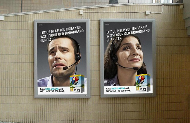 TELE2 the Swedish mobile operator breakup outdoor campaign