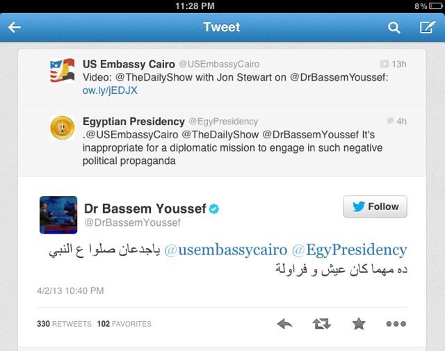 Twitter Thread : @USEmbassyCairo @TheDailyShow @DrBassemYoussef