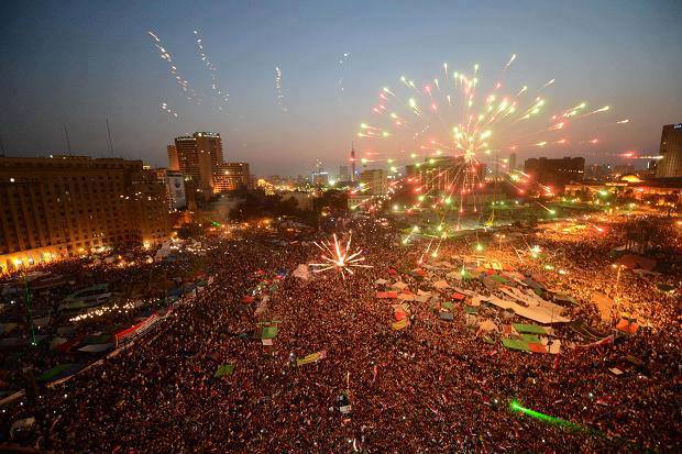 Millions of Egyptians celebrating in Tahrir Square ousting President Morsi