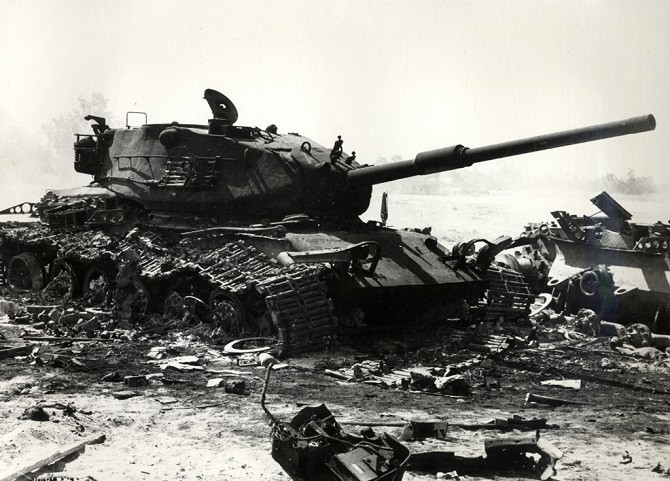 A wrecked Israeli tank during the early days of 6 October War