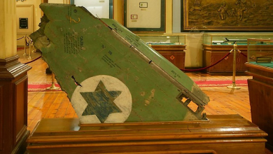 Genuine-part-of-the-wing-of-an-Israeli-fighter-which-was-shot-down-by-the-Egyptians-Air-Forces-Egyptian-National-Military-Museum