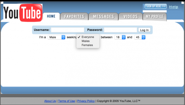 YouTube first version as it was back in April 2005