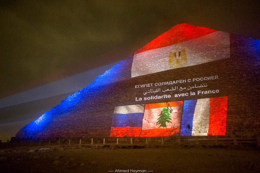 Egypt lights the Giza Pyramids in unbiased solidarity with Lebanon, France and Russia