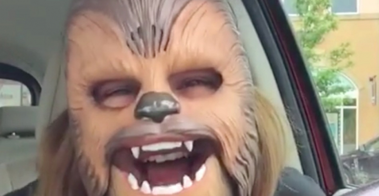 This lady hysterically laughing chewbacca mask shatters Facebook Live record