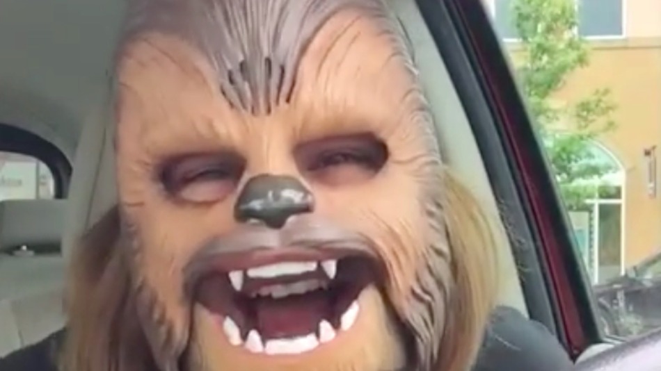 This lady hysterically laughing chewbacca mask shatters Facebook Live record