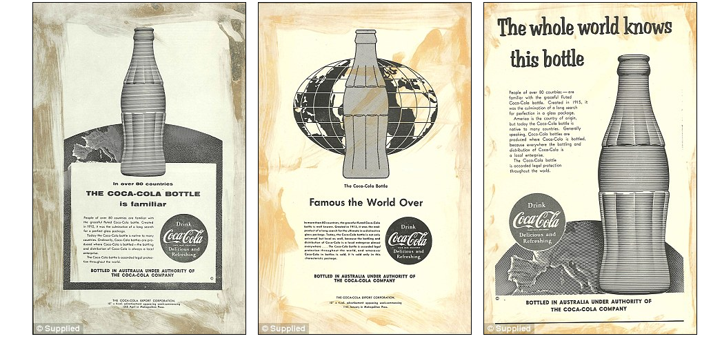 Coca-Cola famous curved bottle was a popular marketing tool in 1955 with the brand keen to show it was recognisable without its logo