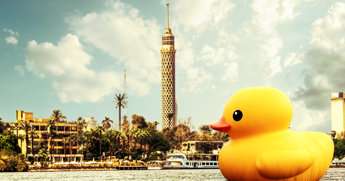 Giant Rubber Duck takes over Egypt Nile and Great Pyramids